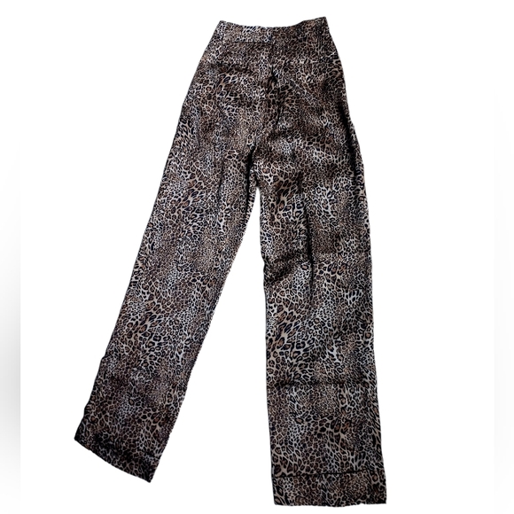 Ronny Kobo Womens High Rise Sraight Wide Leg Animal Print Trouser Pants Size XS - Picture 6 of 9